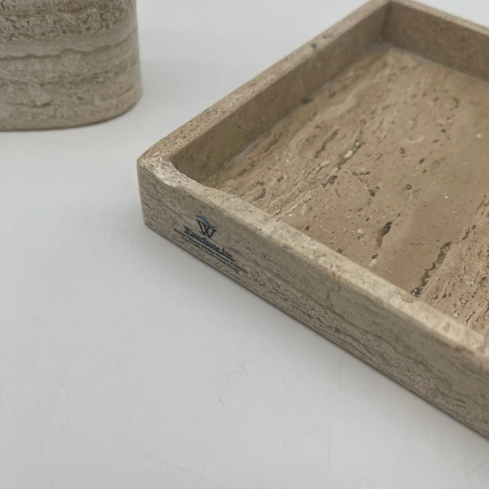 WaterStone Inc Genuine Marble Travertine 3 Piece Bathroom‎ Vanity Accessory Set